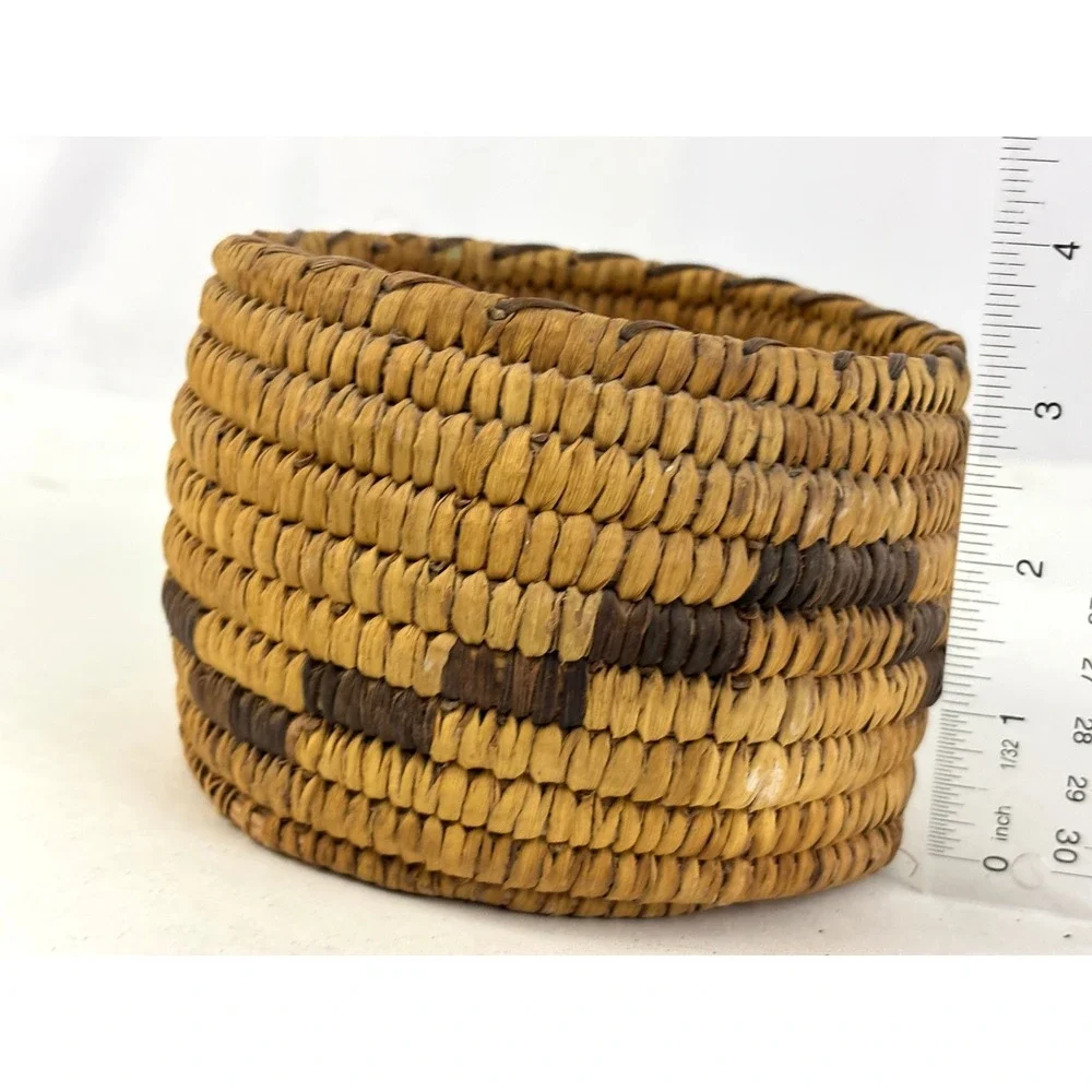 Vintage‎ Southwest Papago Style Coiled Basket Bowl Handwoven Yucca Fiber